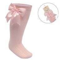 S350-BP-06: Baby Pink Knee Length Socks w/Large Bow (0-6 Months)